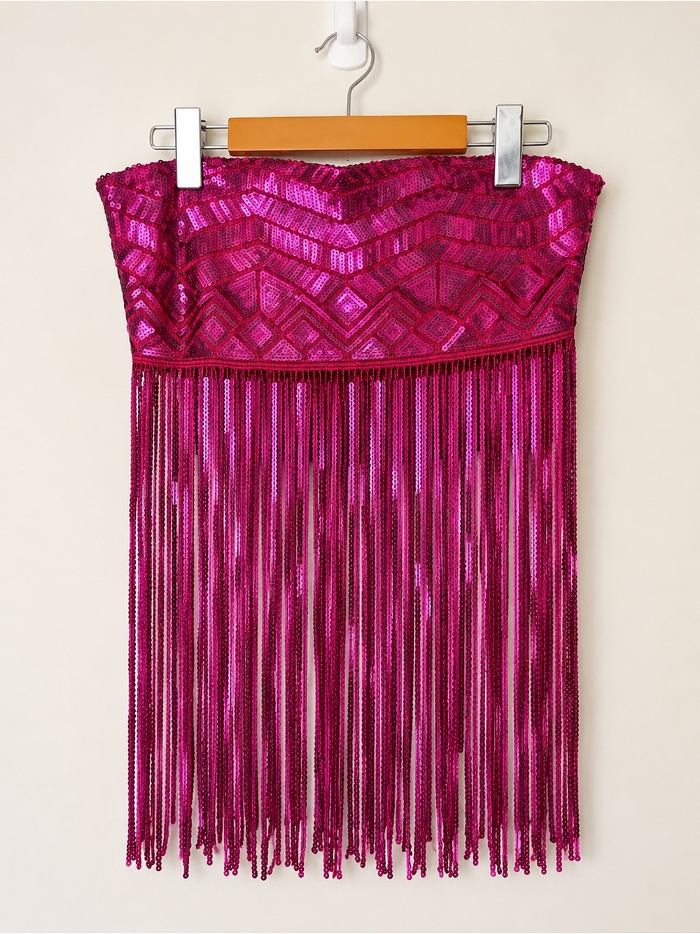 Anthropologie Strapless Sequin Fringe Tube Top Fuchsia NWT Medium Festival Party